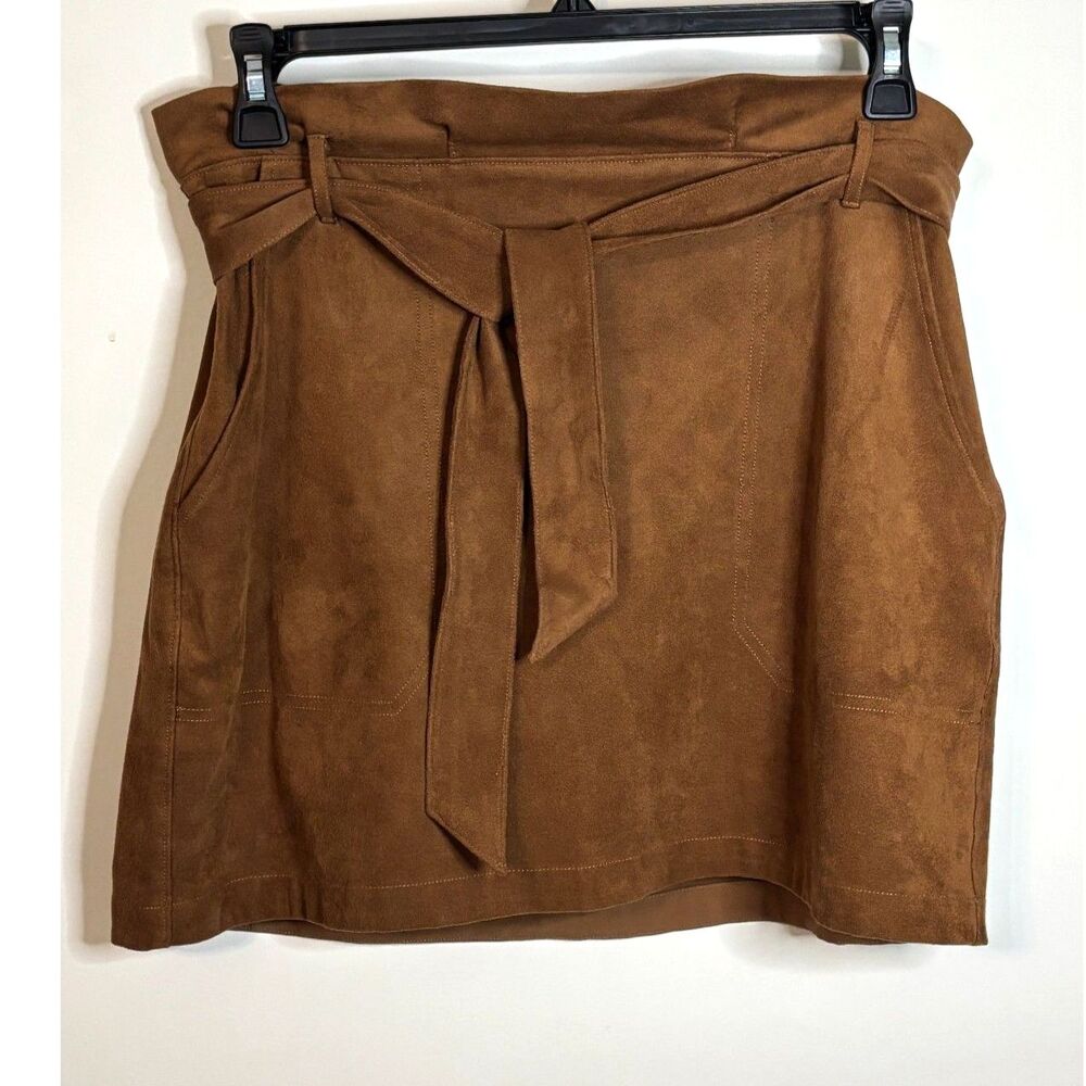Abercrombie & Fitch Faux Suede Tie Waist Mini Skirt Brown A Line Large